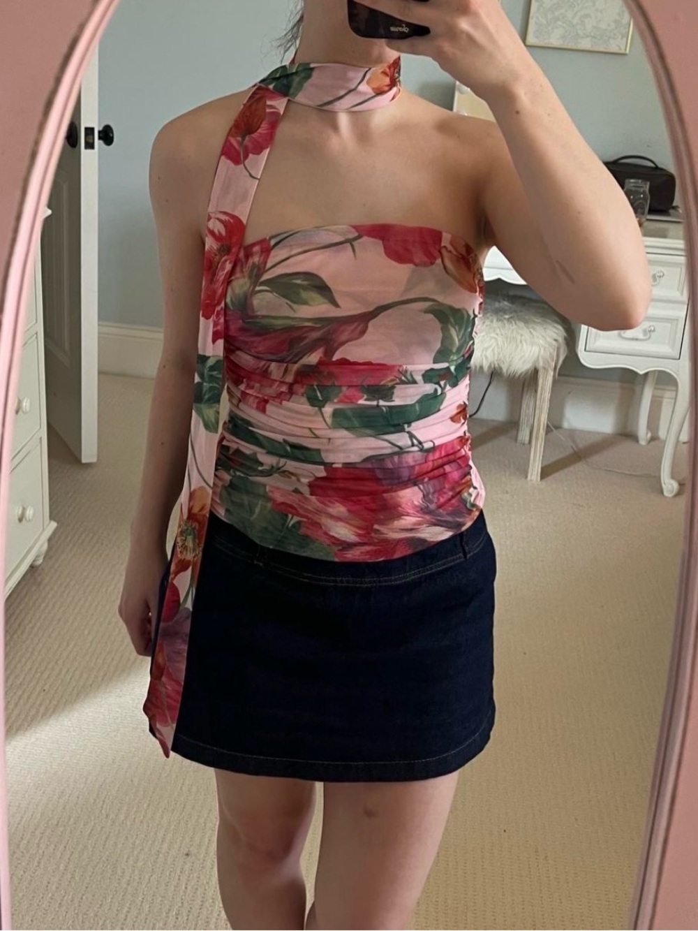 Peppermayo XXS Pink Floral Strapless Top With Scarf